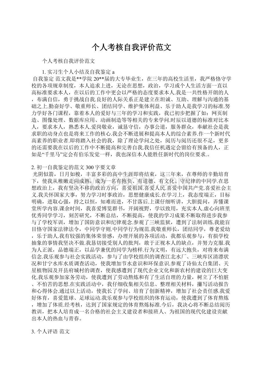 个人考核自我评价范文Word文档格式.docx