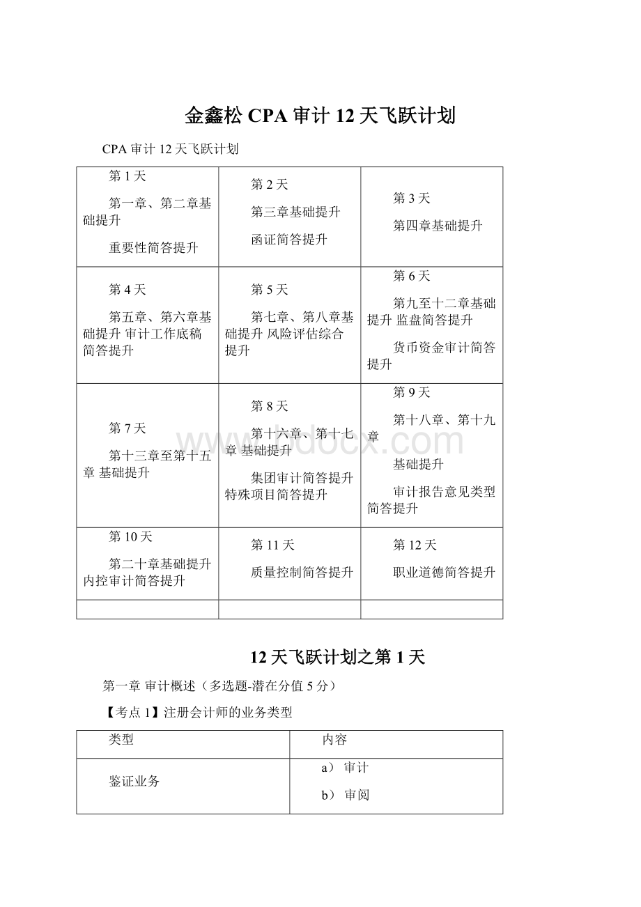 金鑫松CPA审计12天飞跃计划Word格式.docx_第1页