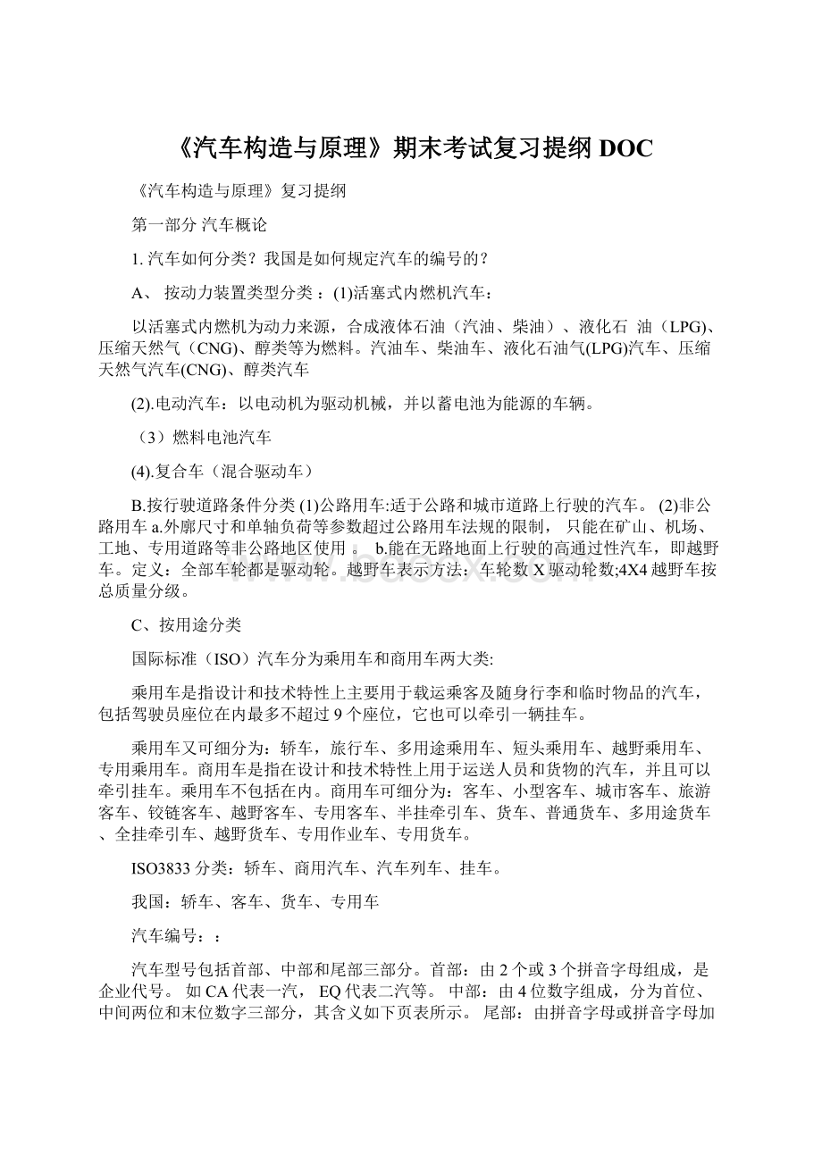 《汽车构造与原理》期末考试复习提纲DOC.docx