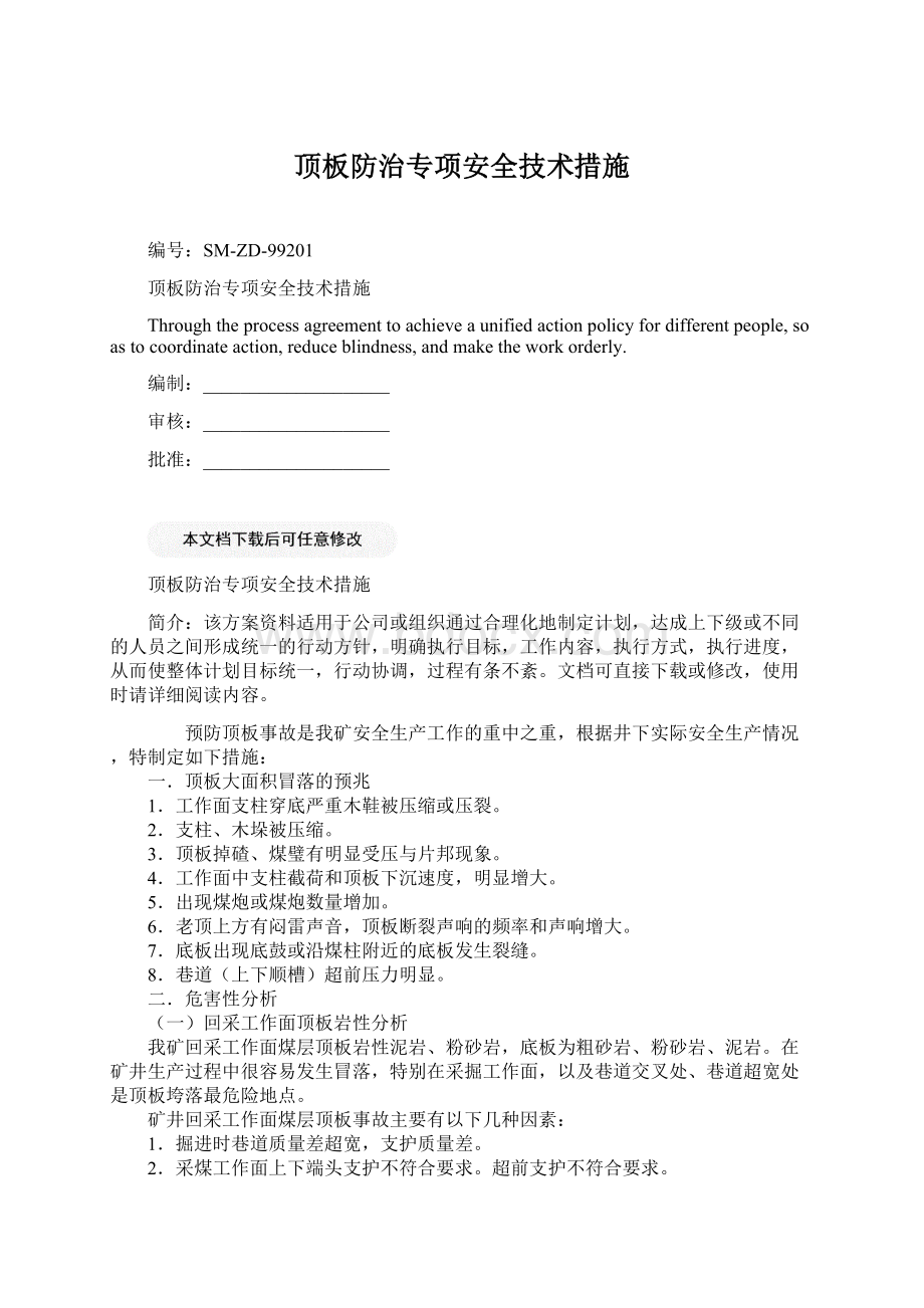 顶板防治专项安全技术措施文档格式.docx