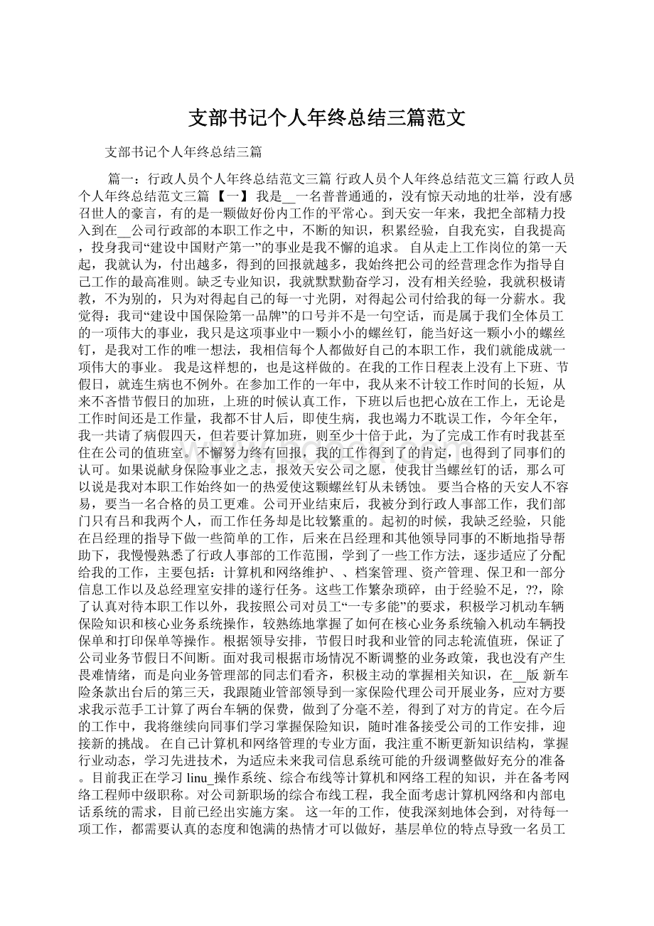 支部书记个人年终总结三篇范文Word格式文档下载.docx