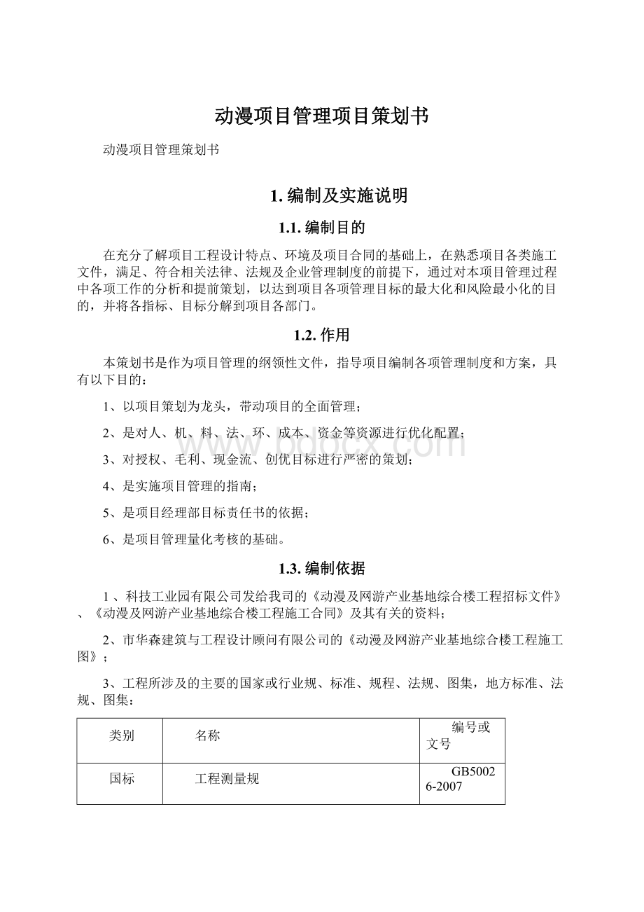 动漫项目管理项目策划书Word格式文档下载.docx