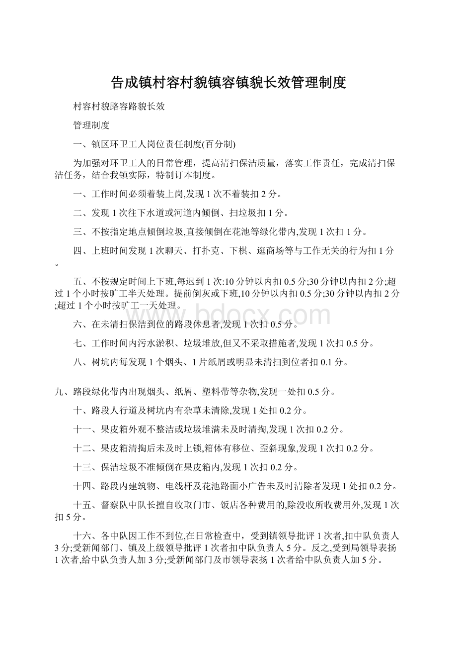 告成镇村容村貌镇容镇貌长效管理制度Word文档下载推荐.docx