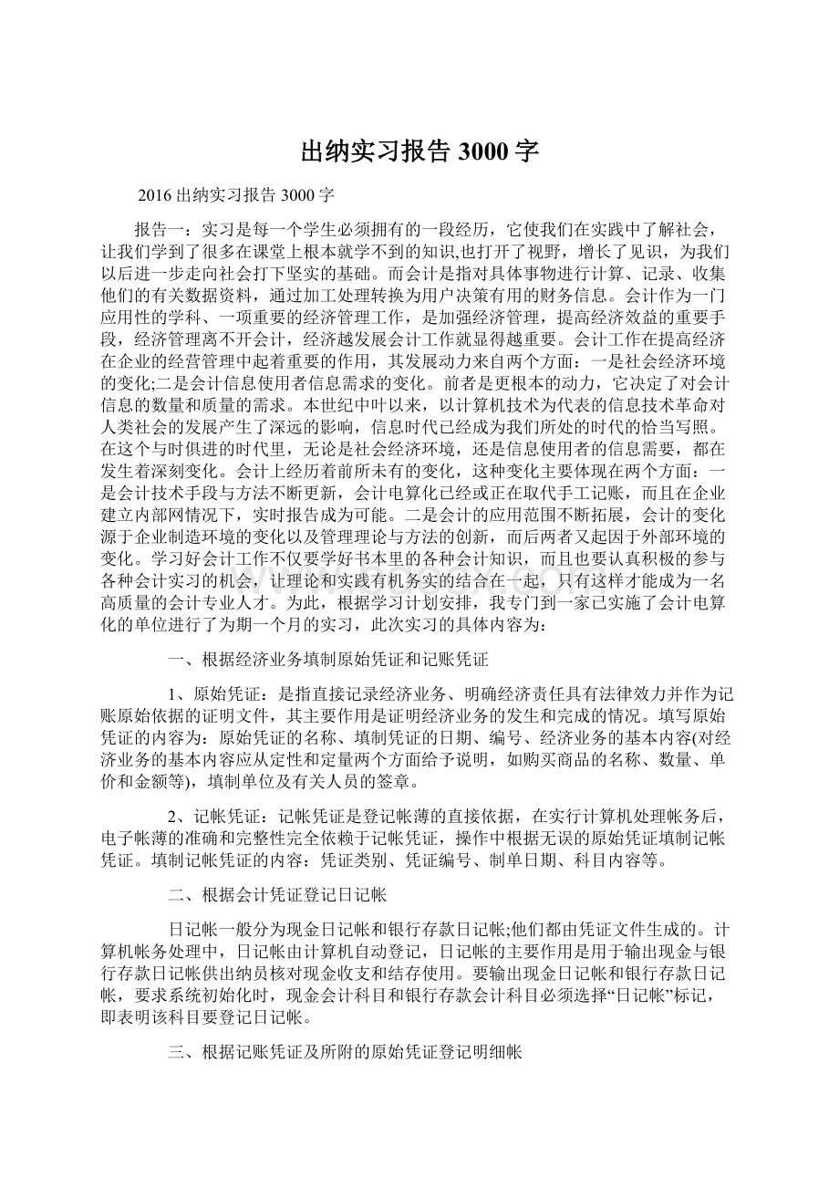 出纳实习报告3000字.docx