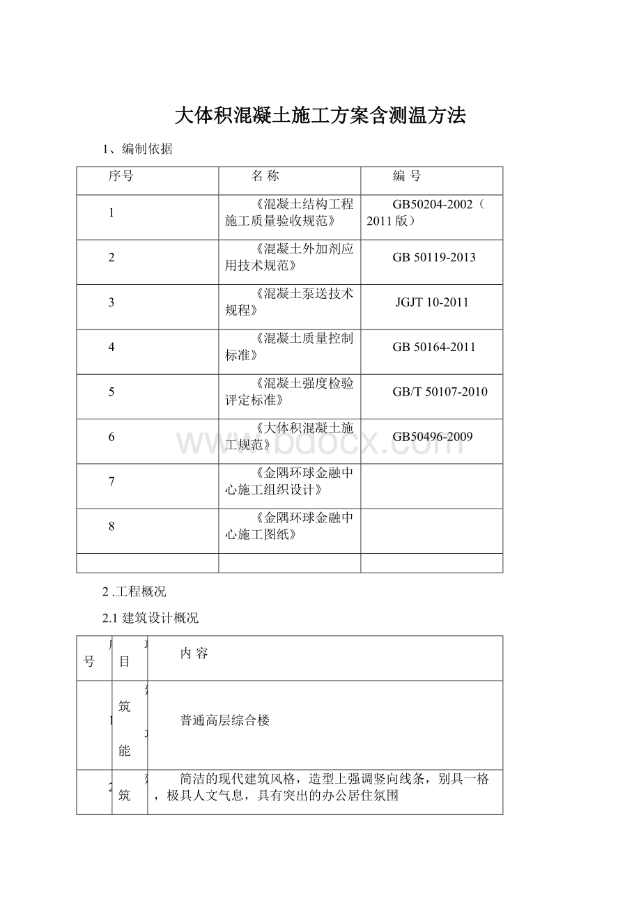 大体积混凝土施工方案含测温方法Word文件下载.docx