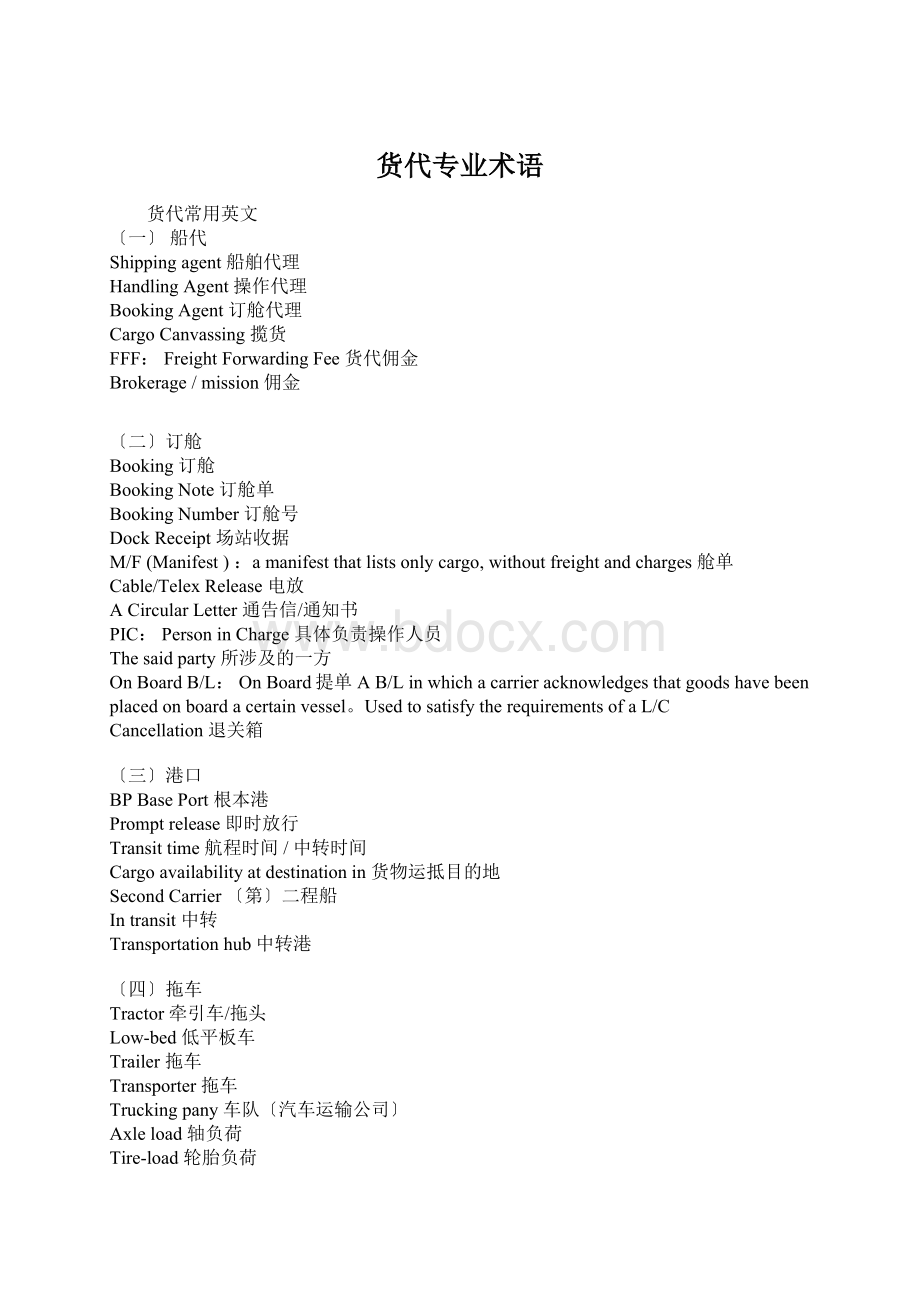 货代专业术语Word文档格式.docx_第1页