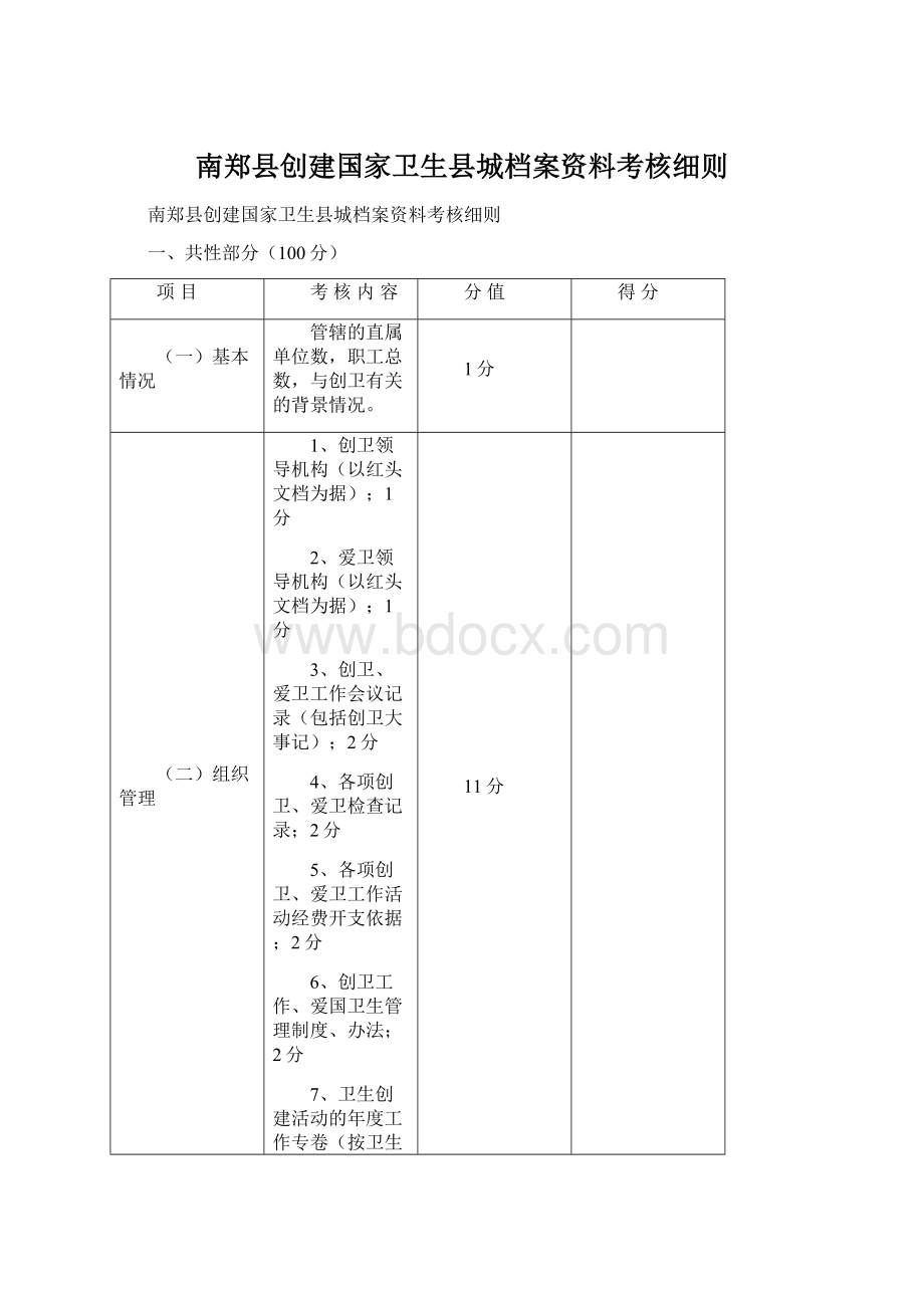 南郑县创建国家卫生县城档案资料考核细则.docx_第1页