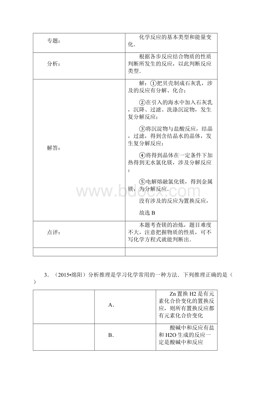 化学中考试题分类汇编四种基本反应类型详解.docx_第3页