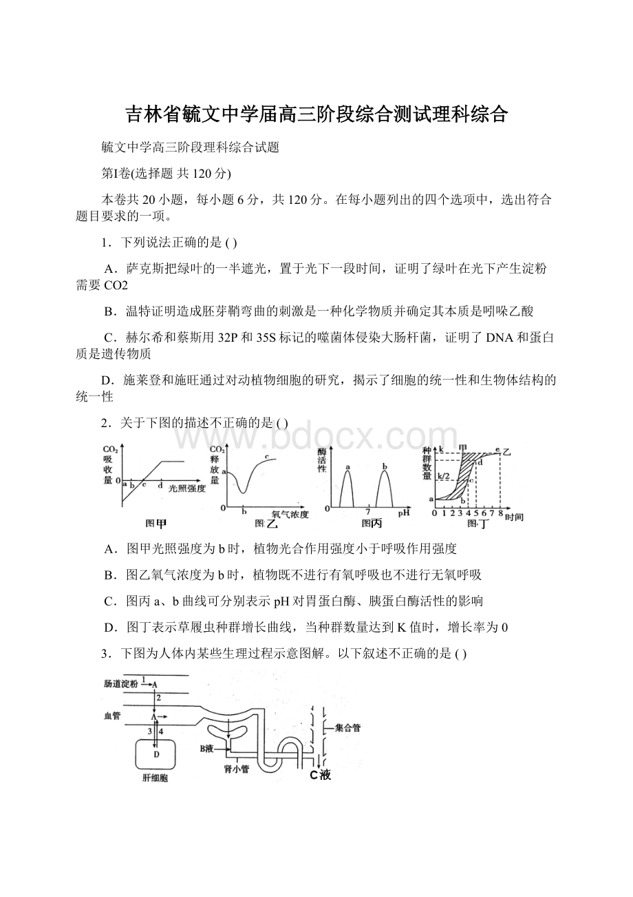 吉林省毓文中学届高三阶段综合测试理科综合文档格式.docx