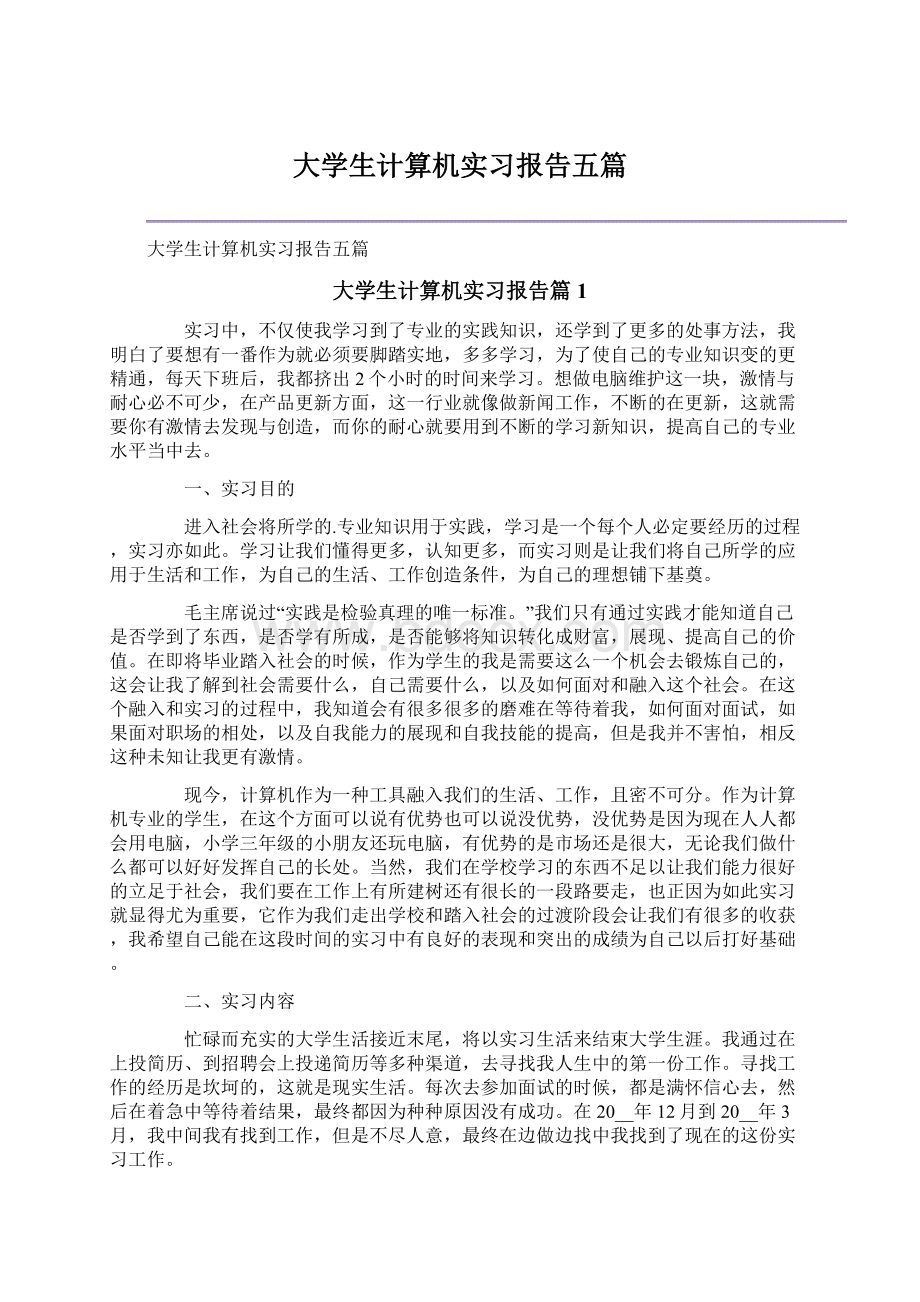 大学生计算机实习报告五篇.docx