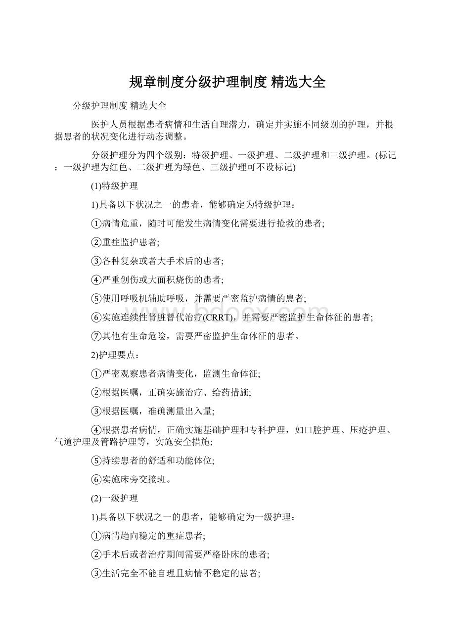 规章制度分级护理制度 精选大全Word文档下载推荐.docx