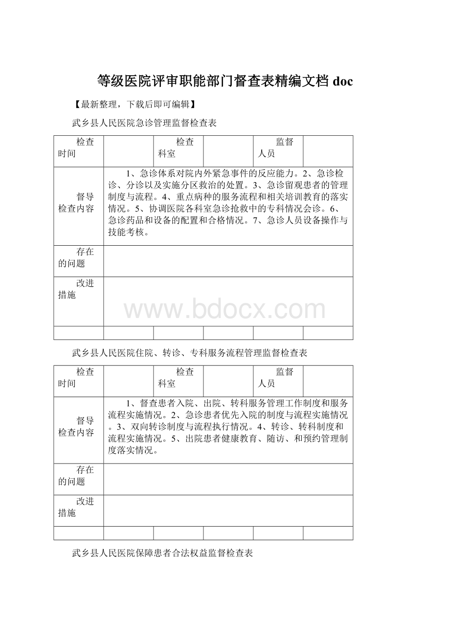 等级医院评审职能部门督查表精编文档doc.docx_第1页