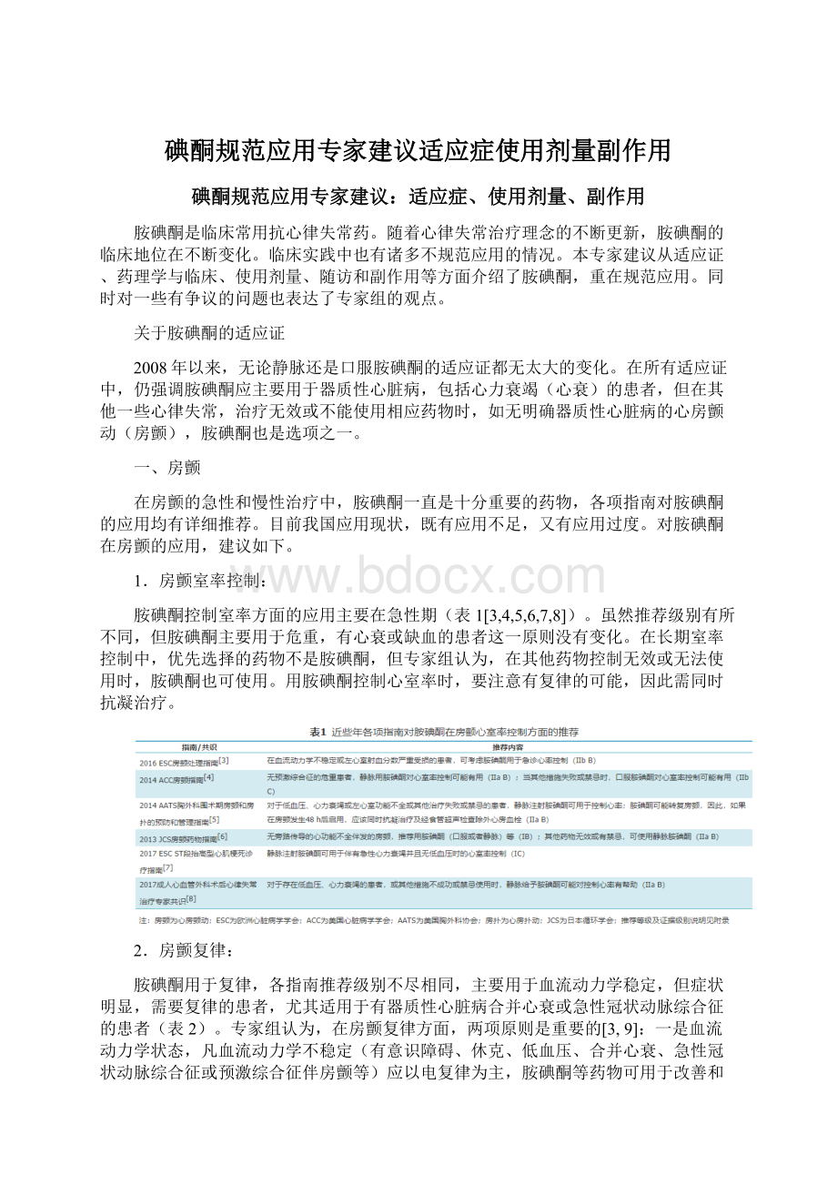 碘酮规范应用专家建议适应症使用剂量副作用Word文档下载推荐.docx