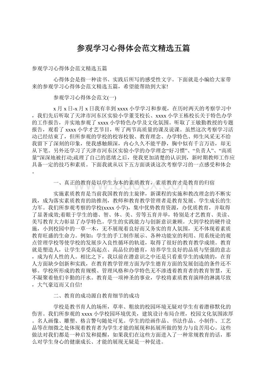 参观学习心得体会范文精选五篇Word文档格式.docx