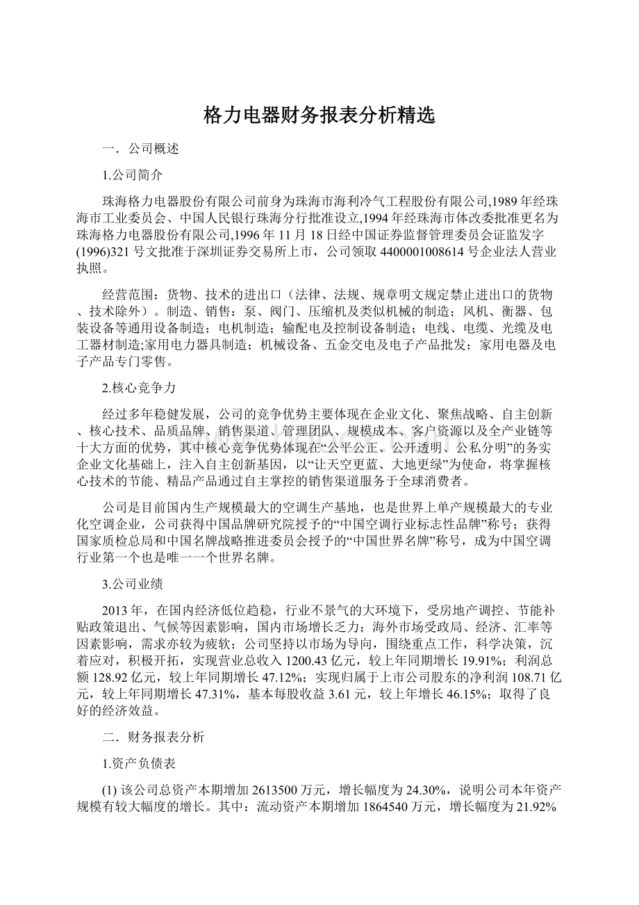 格力电器财务报表分析精选.docx_第1页