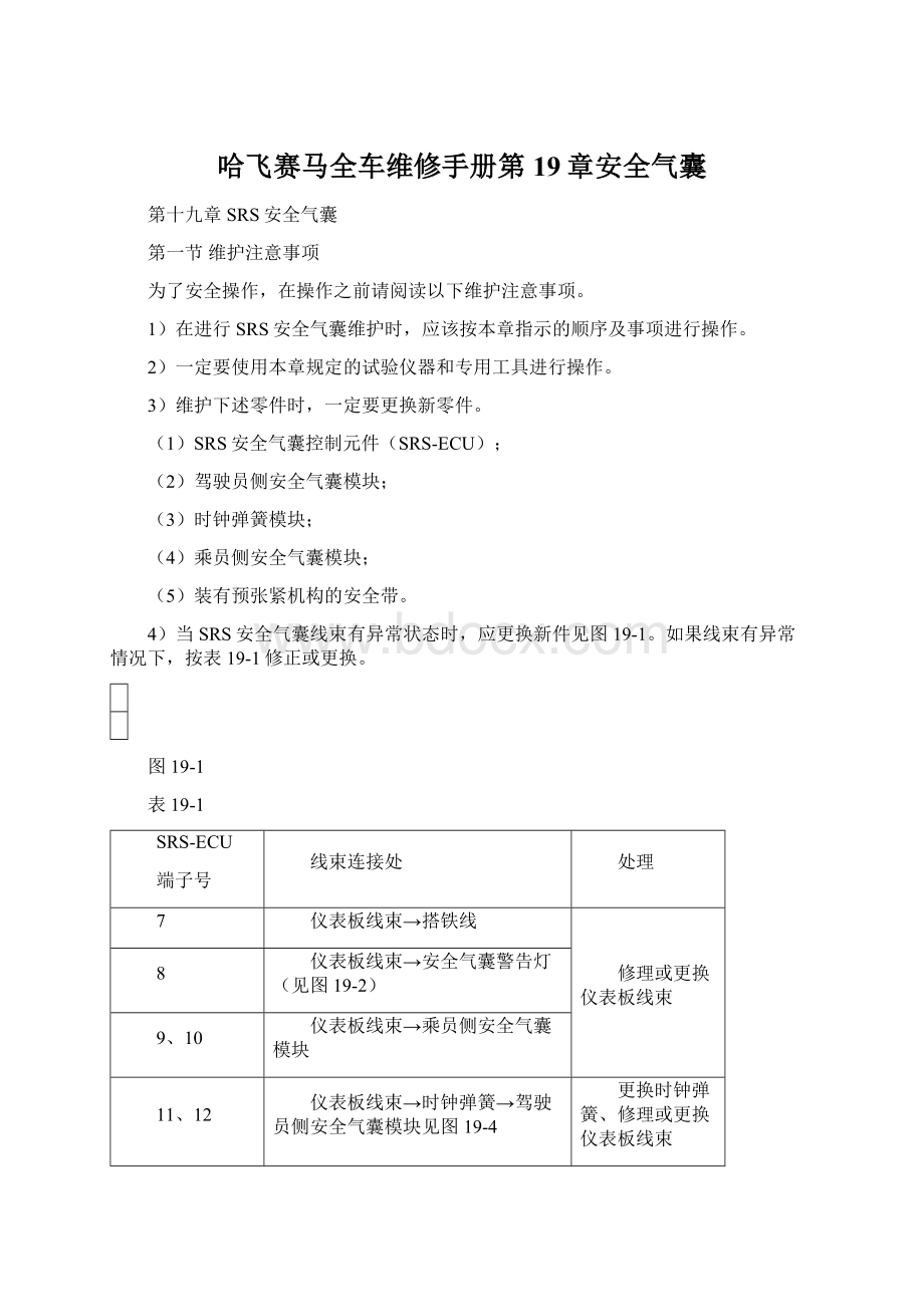 哈飞赛马全车维修手册第19章安全气囊.docx_第1页