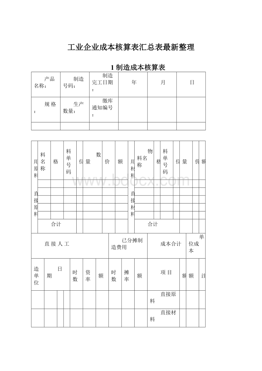 工业企业成本核算表汇总表最新整理文档格式.docx_第1页