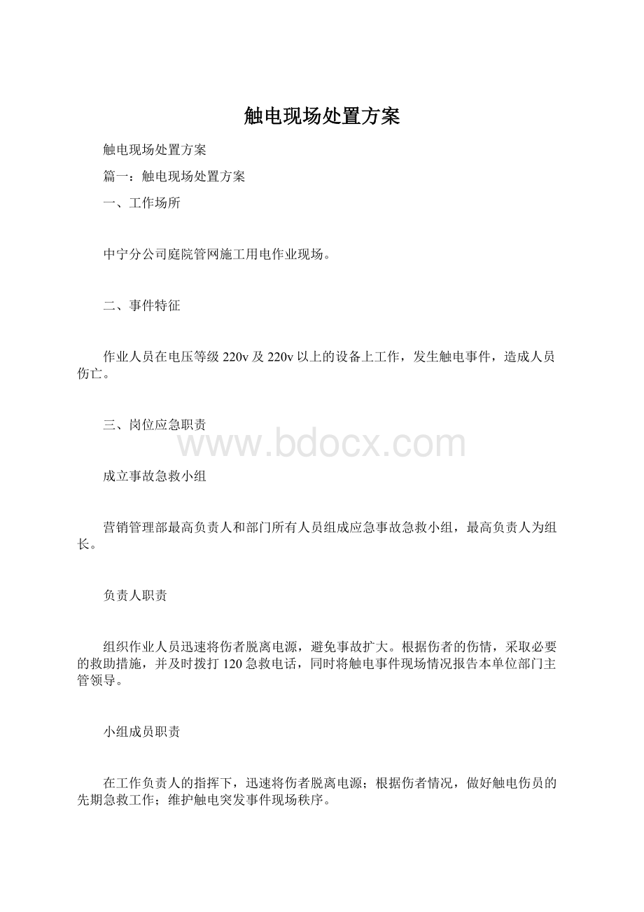 触电现场处置方案文档格式.docx