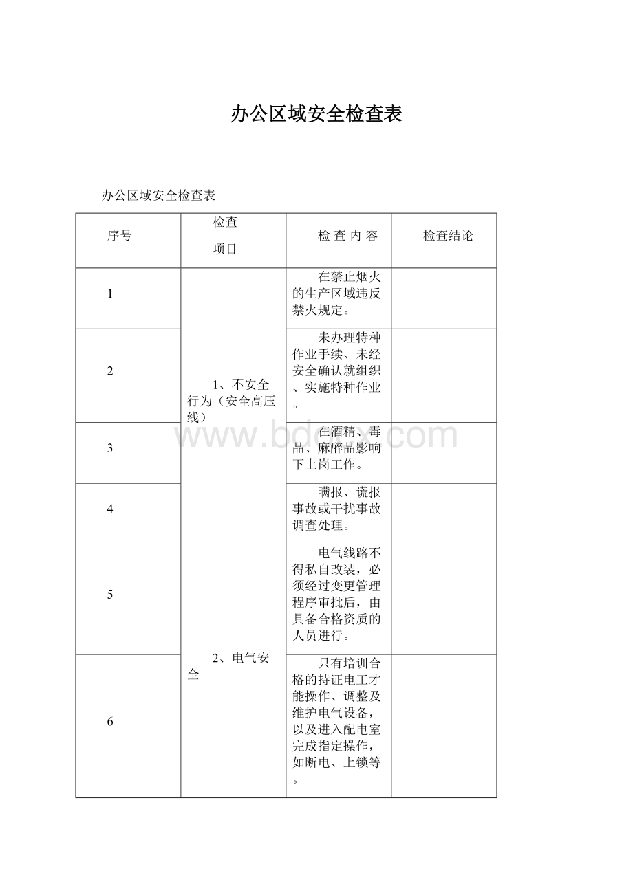 办公区域安全检查表.docx_第1页