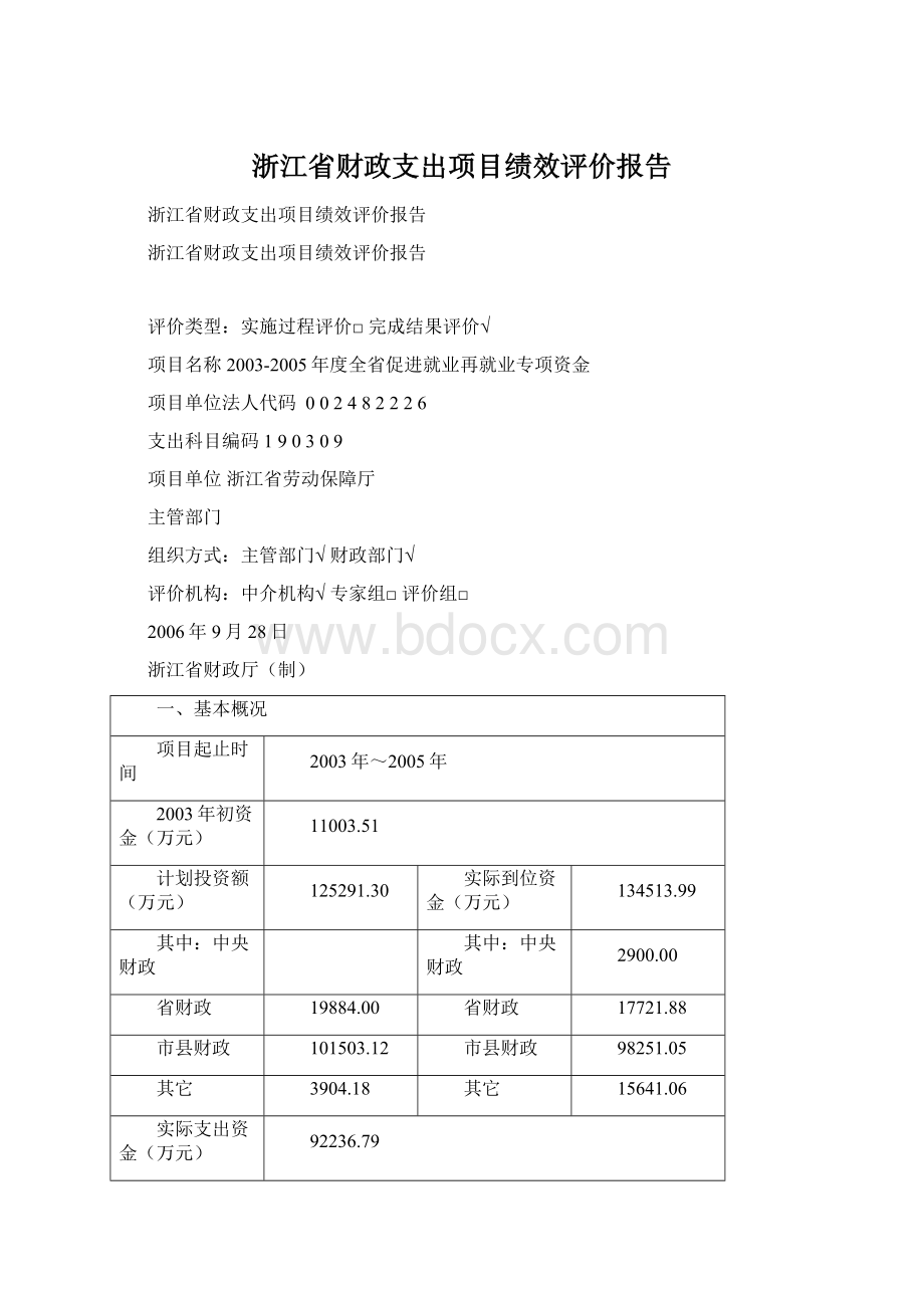 浙江省财政支出项目绩效评价报告Word格式文档下载.docx_第1页