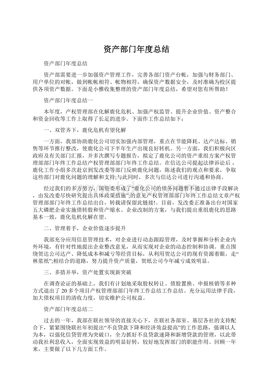 资产部门年度总结.docx