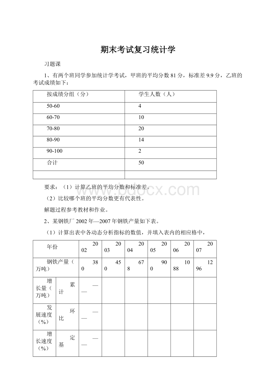 期末考试复习统计学Word文件下载.docx_第1页