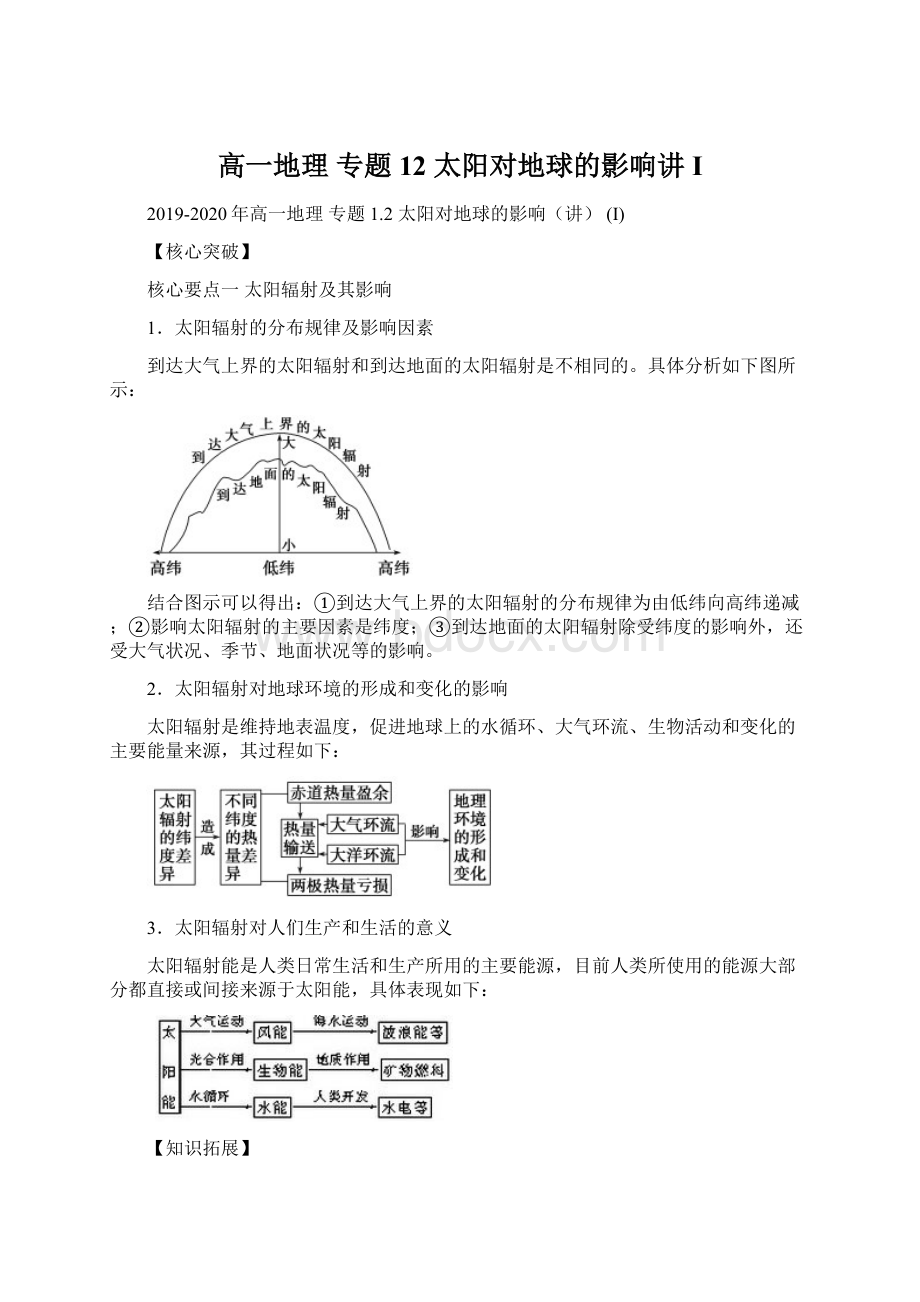 高一地理 专题12 太阳对地球的影响讲 IWord格式文档下载.docx