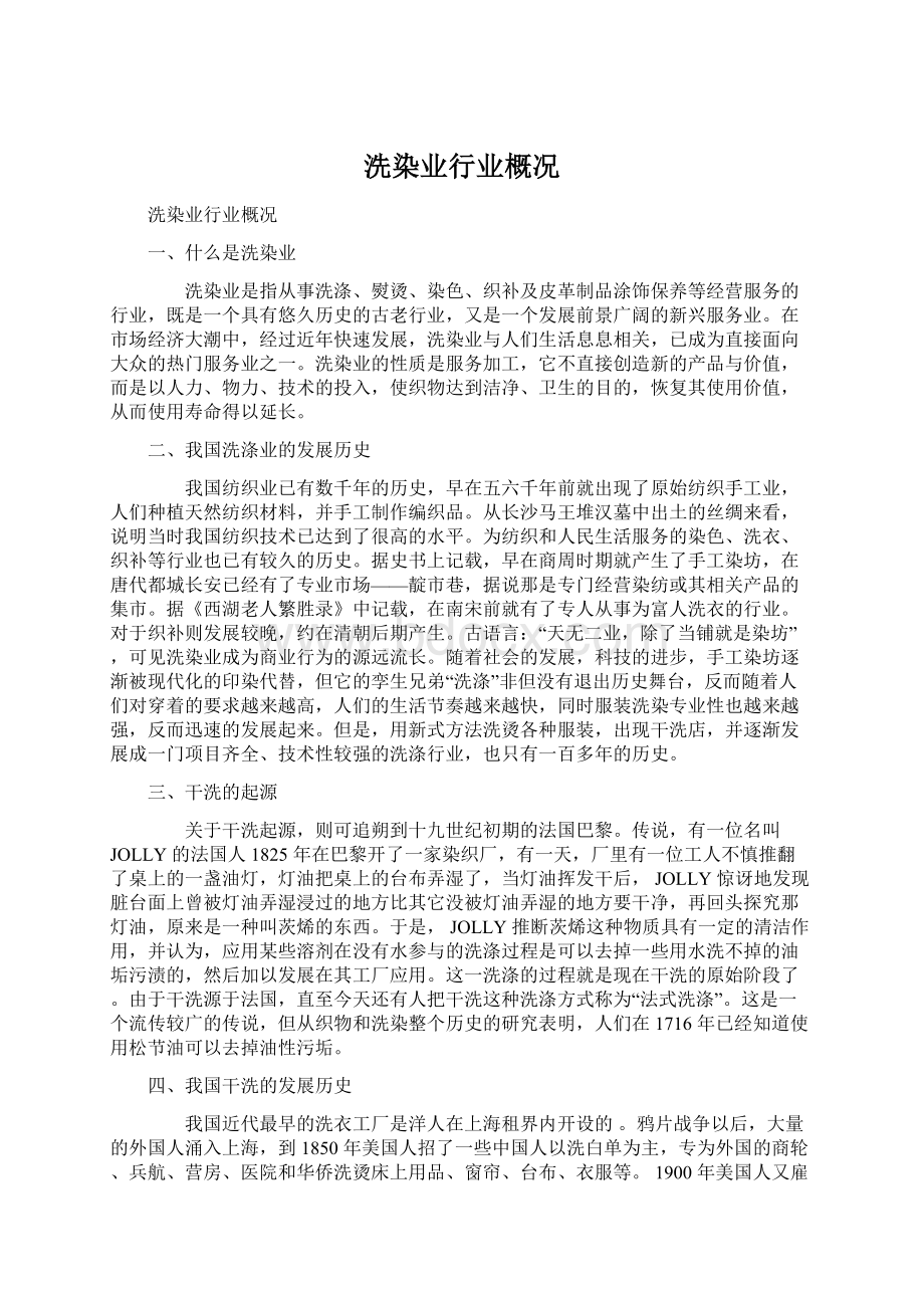 洗染业行业概况Word文档格式.docx