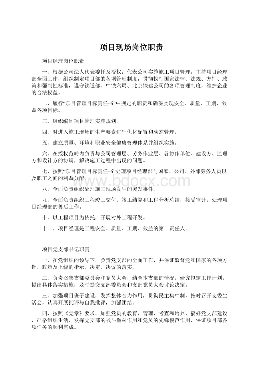 项目现场岗位职责Word格式.docx_第1页