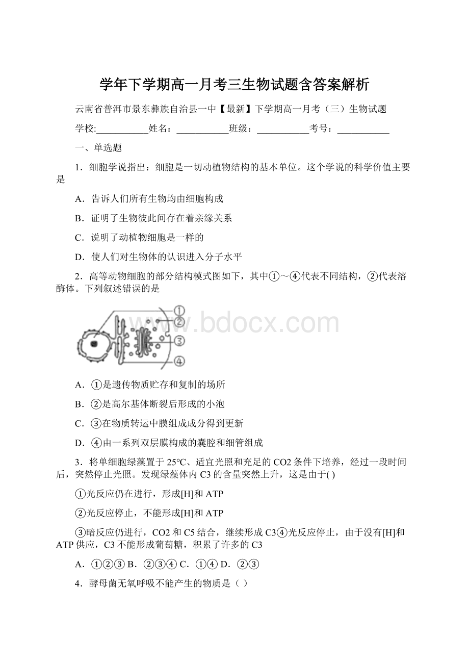 学年下学期高一月考三生物试题含答案解析.docx