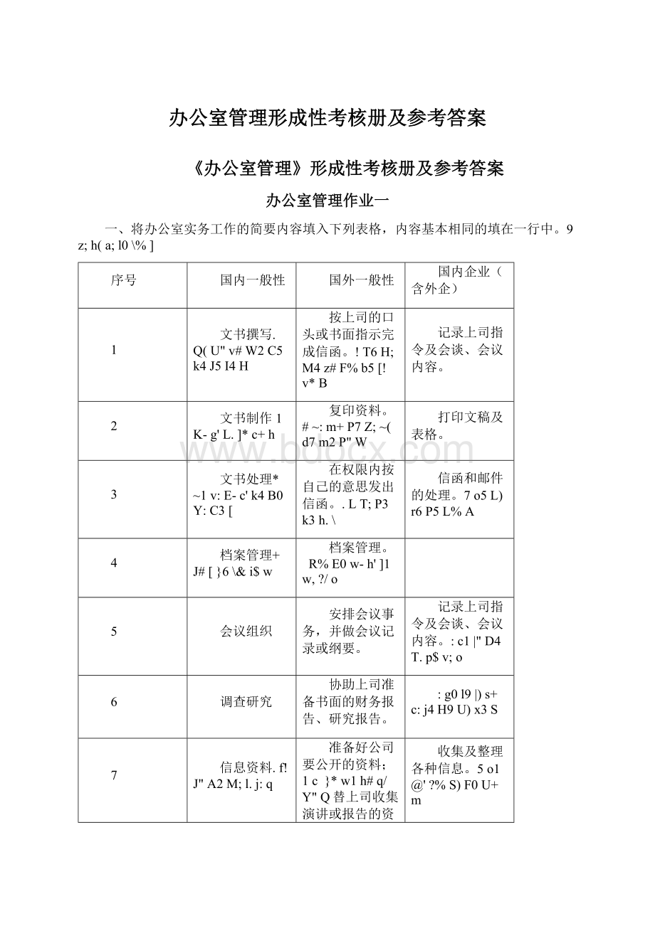 办公室管理形成性考核册及参考答案Word文档下载推荐.docx