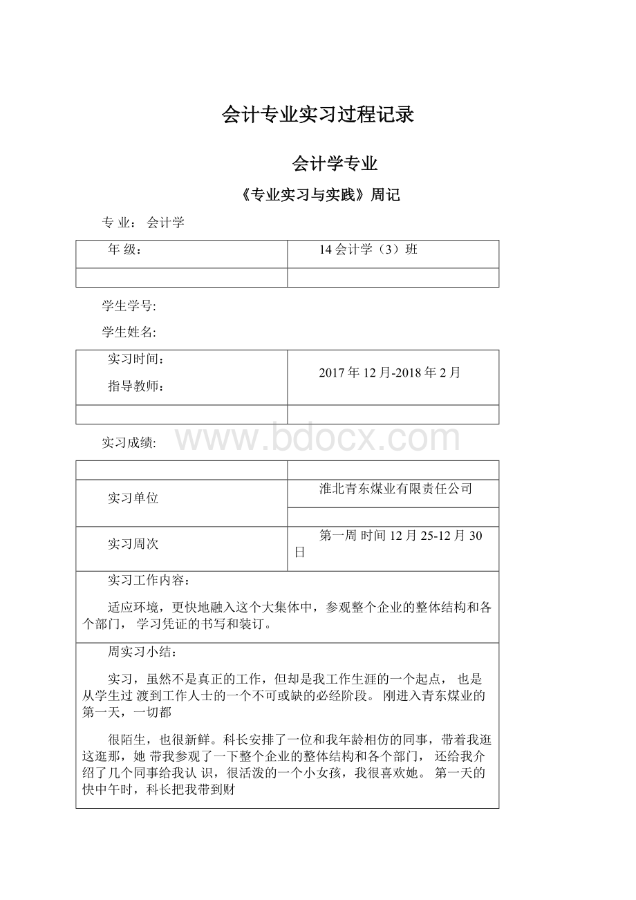 会计专业实习过程记录.docx_第1页