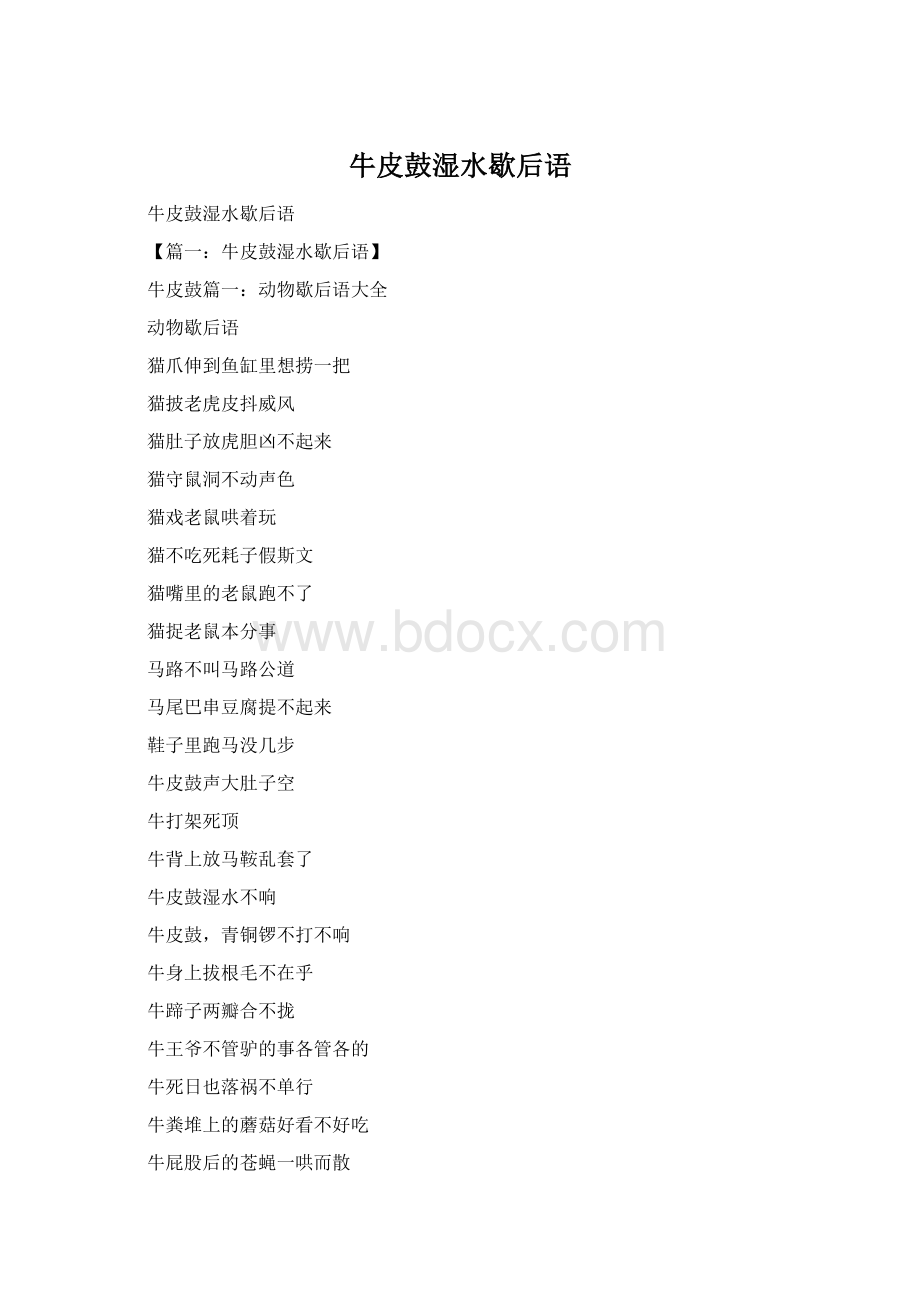 牛皮鼓湿水歇后语Word文档格式.docx