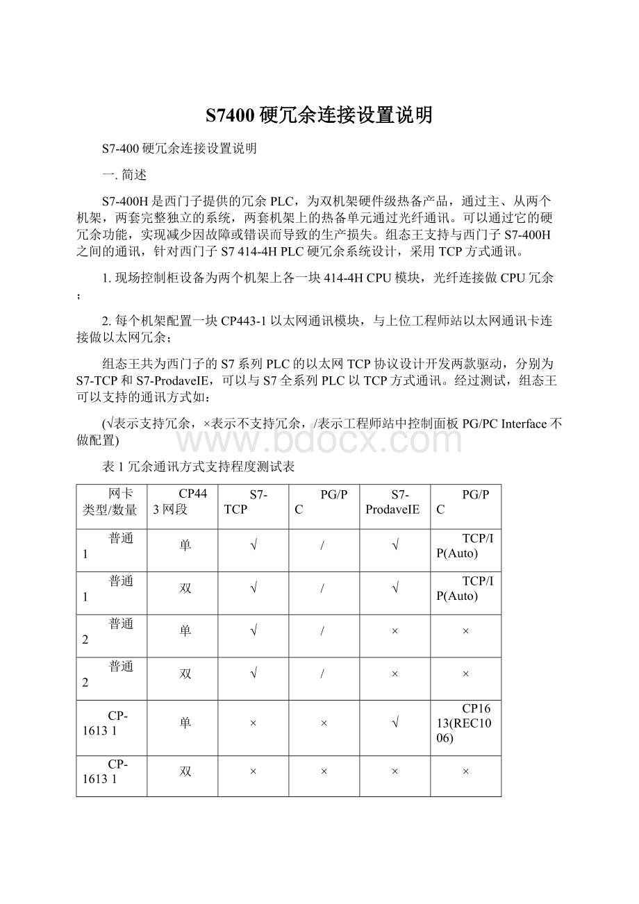 S7400硬冗余连接设置说明.docx