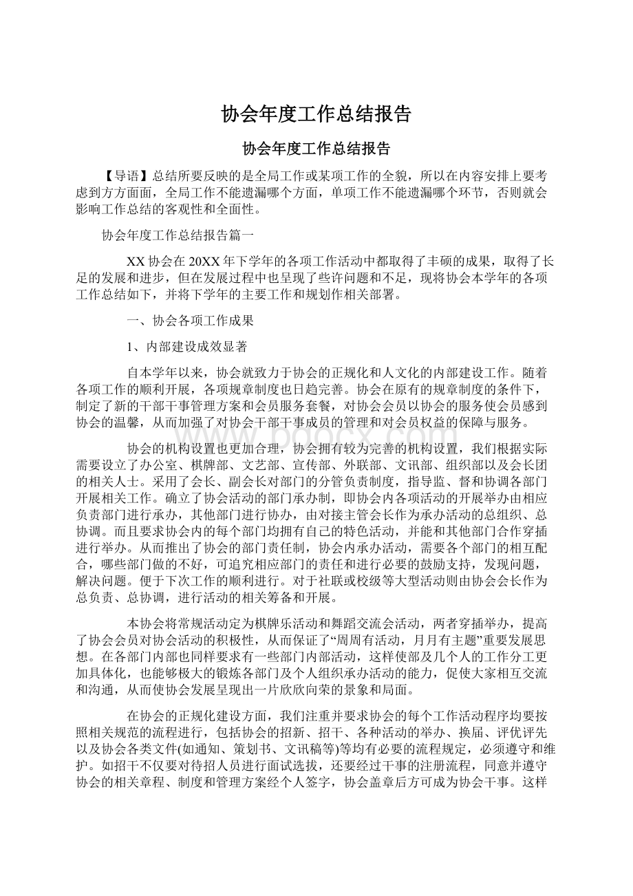 协会年度工作总结报告Word下载.docx