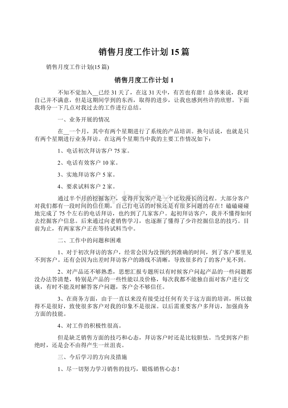 销售月度工作计划15篇.docx