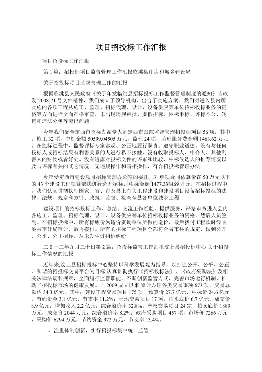 项目招投标工作汇报Word文档格式.docx