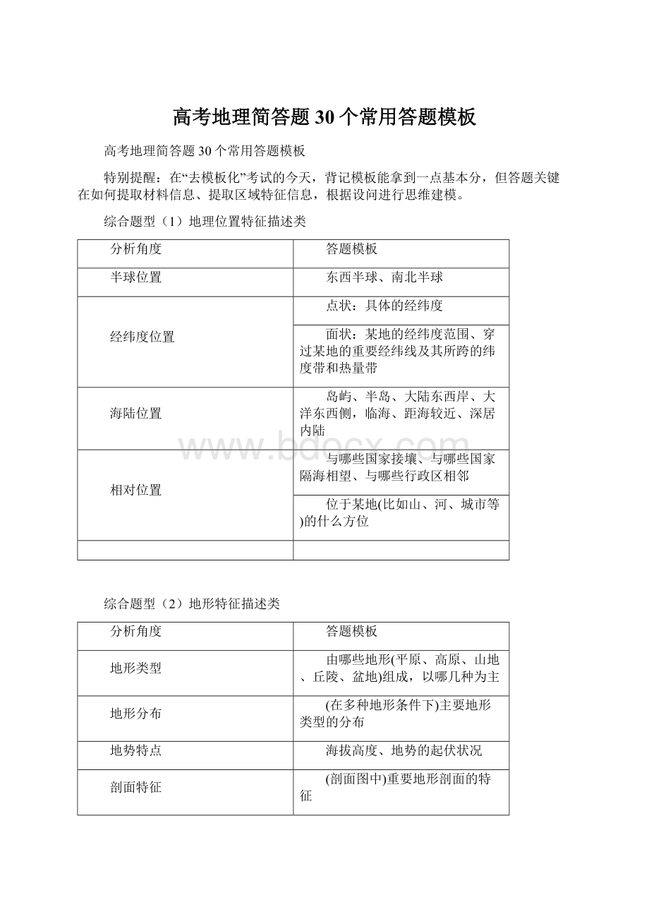 高考地理简答题30个常用答题模板.docx