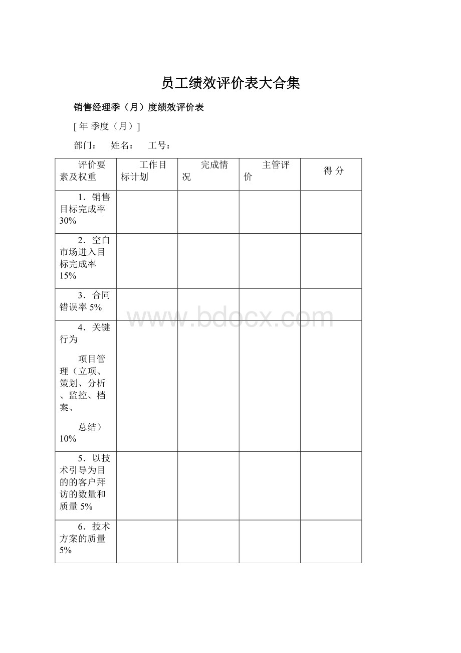 员工绩效评价表大合集.docx