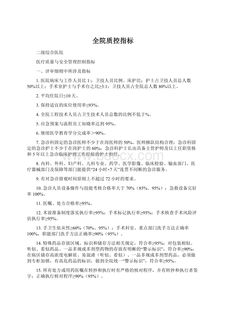 全院质控指标Word格式文档下载.docx_第1页