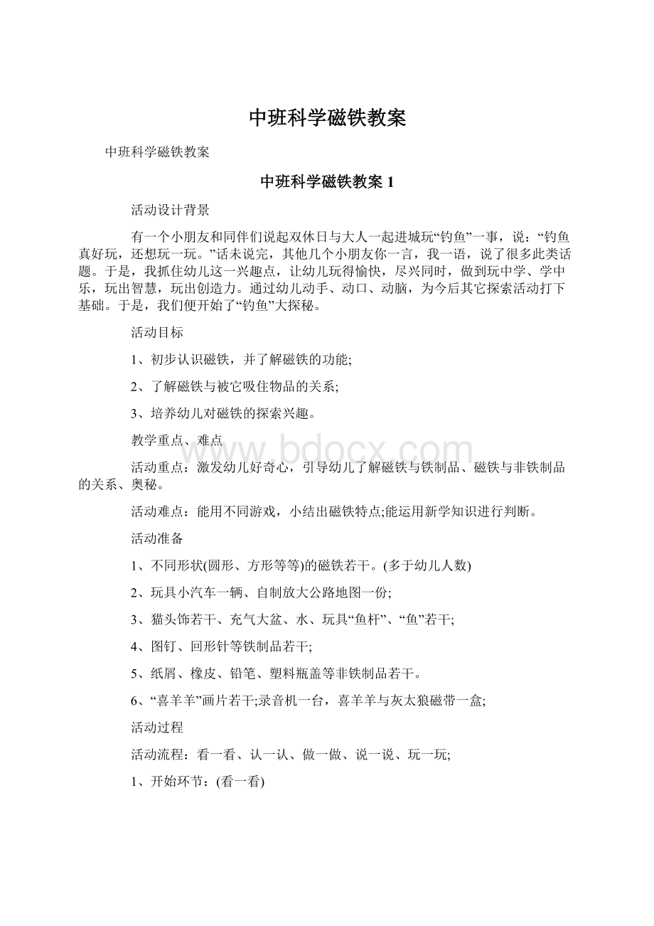 中班科学磁铁教案Word格式.docx