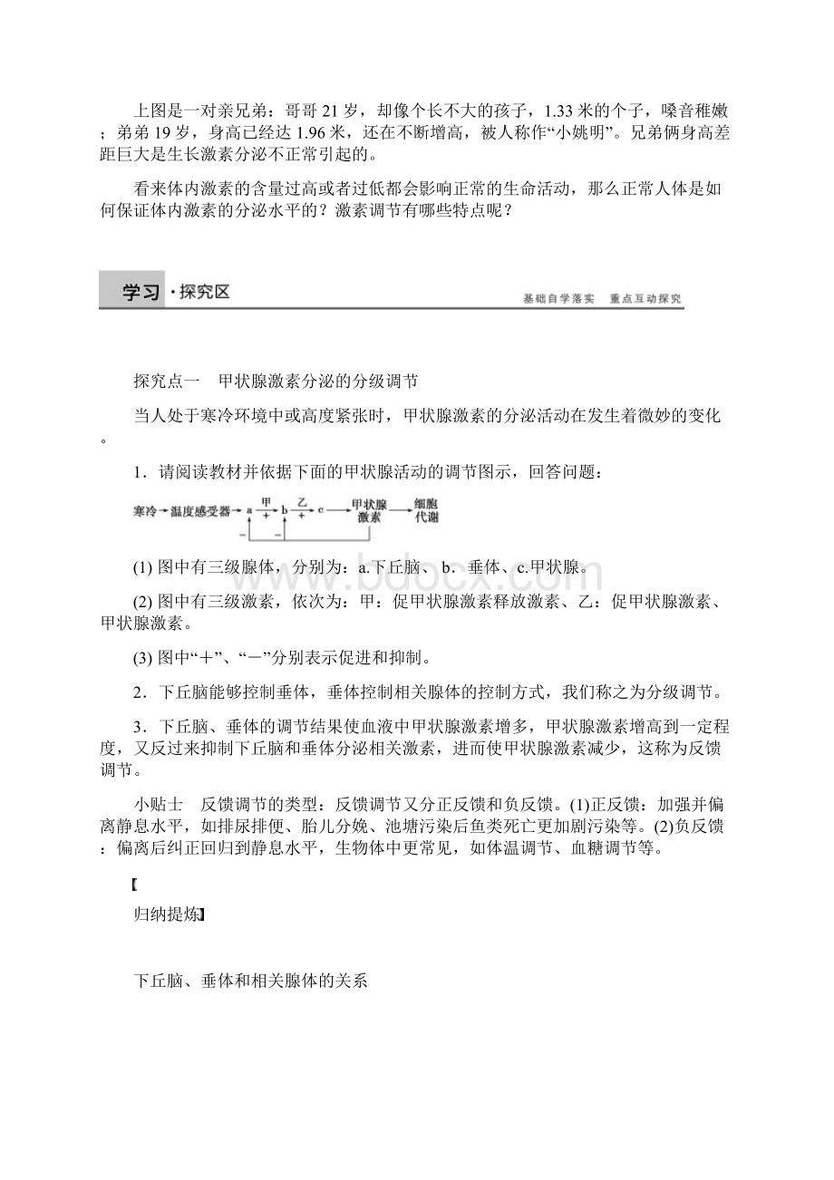 22 通过激素的调节Ⅱ 学案1人教版必修3Word下载.docx_第2页