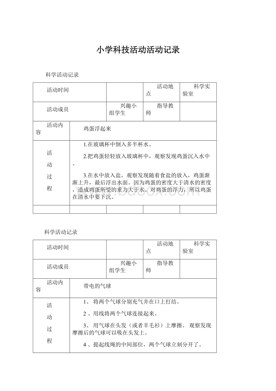 小学科技活动活动记录.docx