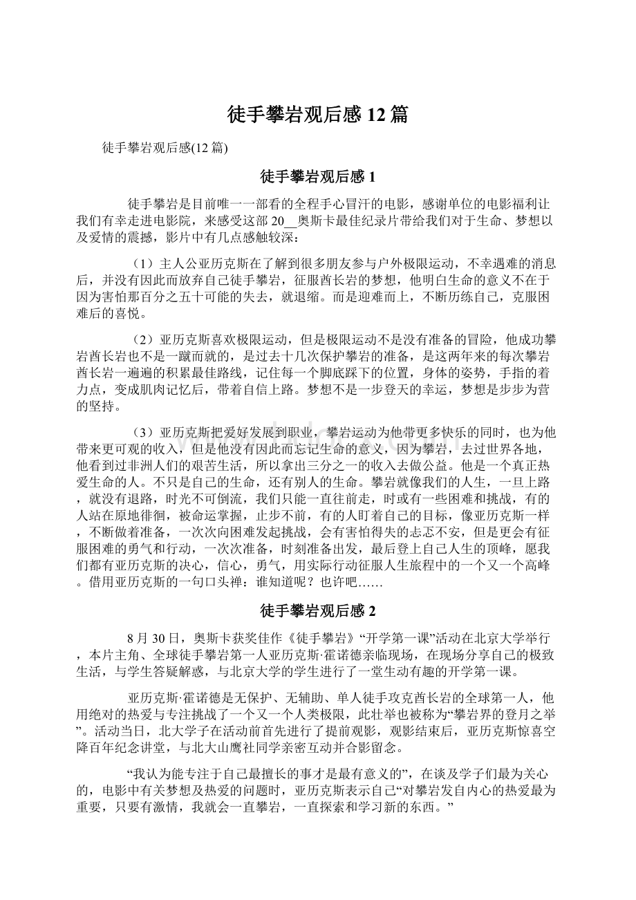 徒手攀岩观后感12篇文档格式.docx