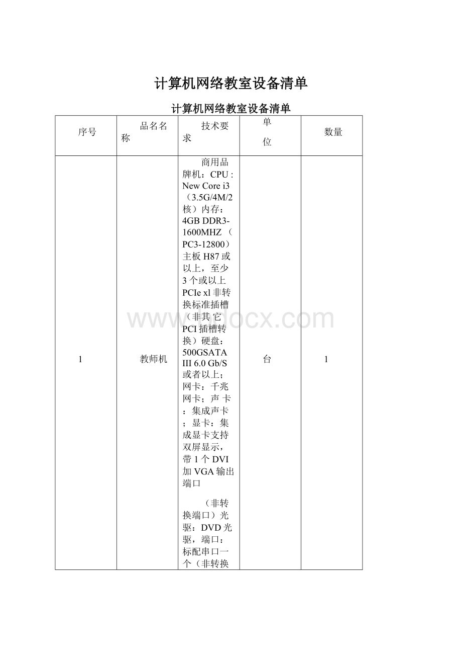 计算机网络教室设备清单Word文档下载推荐.docx