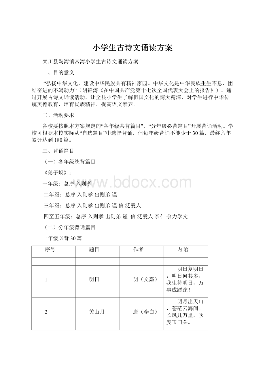 小学生古诗文诵读方案Word文档下载推荐.docx