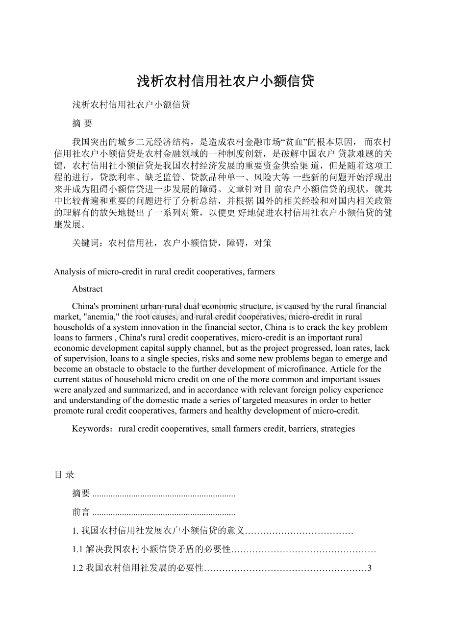 浅析农村信用社农户小额信贷文档格式.docx