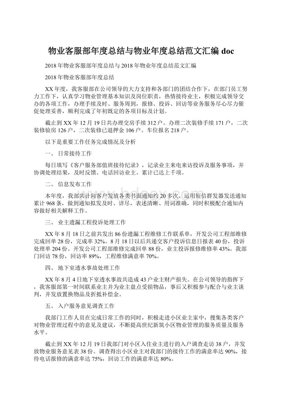 物业客服部年度总结与物业年度总结范文汇编doc.docx_第1页