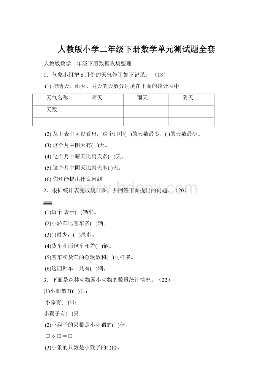 人教版小学二年级下册数学单元测试题全套.docx_第1页