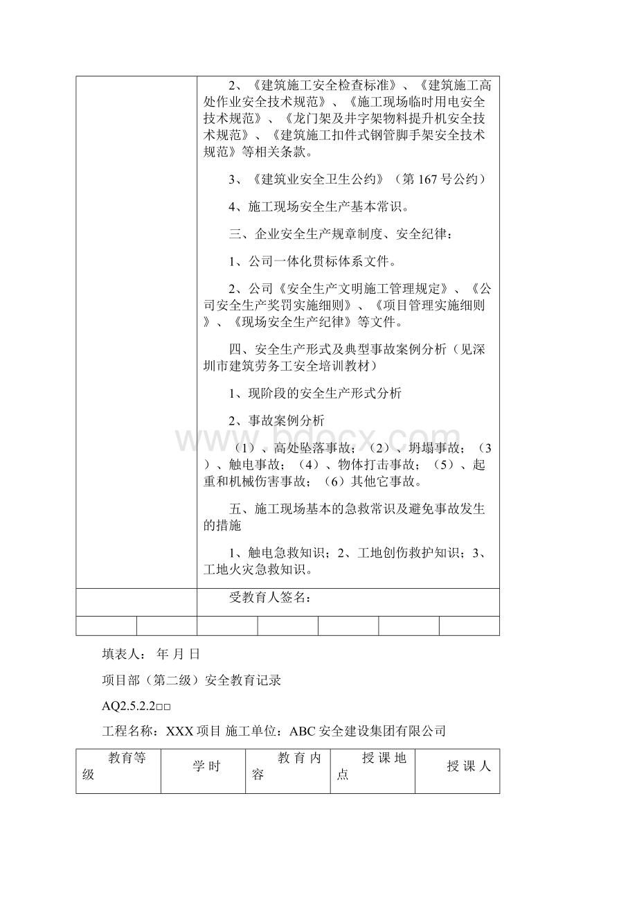 全套三级安全教育记录及表格Word文档格式.docx_第2页